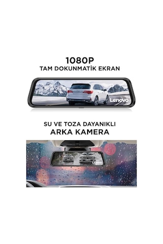 Lenovo V7ahd Siyah 1080p Araç İçi 9.6inç Dokunmatik Dikiz Ayna Gece Görüşü Ön Ve Arka Araç Kamerası