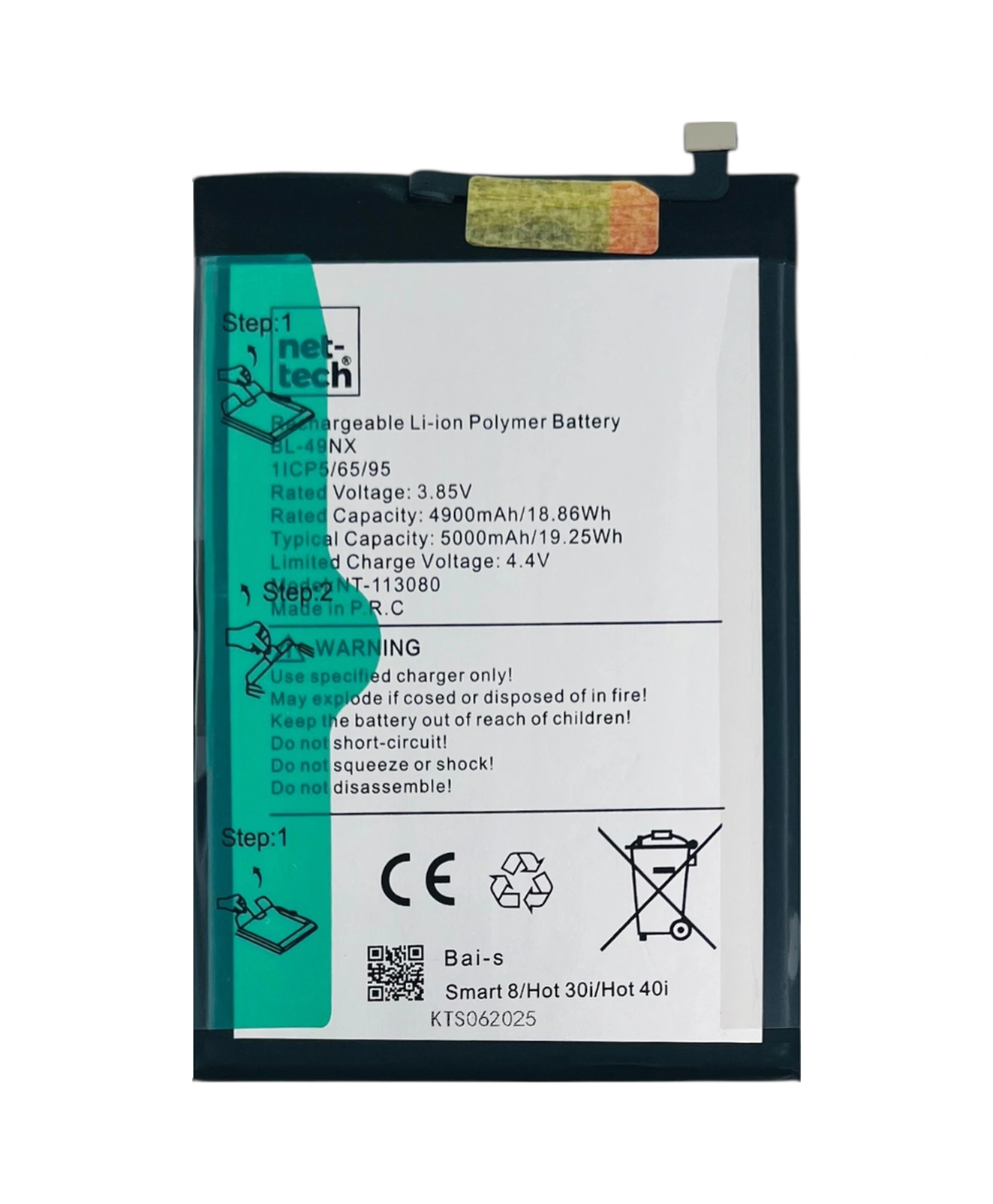 Teknonet İnfinix Smart 8 Uyumlu Nettech Bl-49nx 5000 Mah Batarya - Siyah