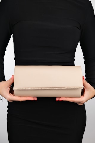 Luvishoes Marıa Koyu Bej Saten Taşlı Kadın Abiye Çanta Koyu Bej