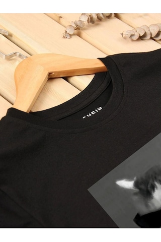 Altamira Unisex Kedi Gözlük Baskılı Oversize T-shirt 001