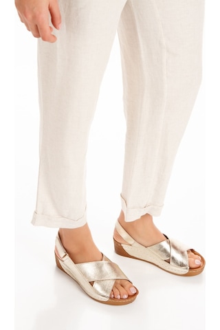 İç Dış %100 Hakiki Deri Ortopedik Taban Dore Altın Rengi Kadın Sandalet Altın