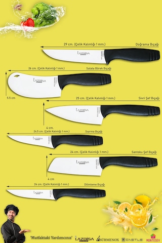 Eco Serisi Mutfak Bıçak Seti Et Sebze Börek 6 Lı Set Mft-7428 Siyah