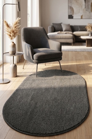 Oval Mabel Antrasit Yumuşak Tuşeli Halı 10 Farklı Renk Seçeneği Kaymaz Taban Yıkanabilir Modern