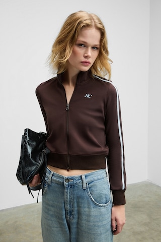 Grımelange Repeta Kadın Dik Yakalı Nakış Detaylı Fermuarlı Slim Fit Kahverengi Ceket Kahverengi