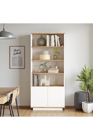 Robin Home Kitaplık 4 Raflı 2 Kapaklı 168cm Çam-beyaz Beyaz