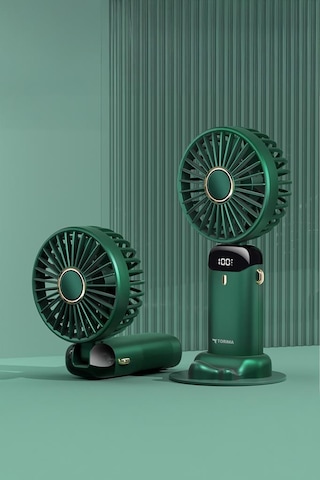 Torima F-19 Yeşil Dijital Ekranlı Şarjlı 90 Derece Ayarlanabilir Başlıklı Mini Masa Fan Vantilatör