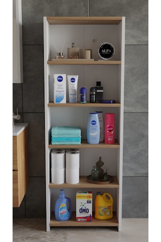 Banyo Çamaşır Dolabı 5 Raflı 150 Cm Çok Amaçlı Saklama Ve Düzenleyici Raf Beyaz - Atlantik Çam