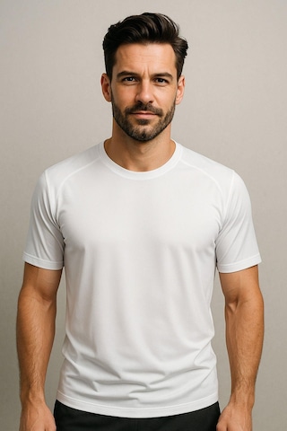 Erkek %100 Pamuk Slim Fit Sporcu Tişört Basic Bisiklet Yaka Kısa Kollu T-shirt Beyaz
