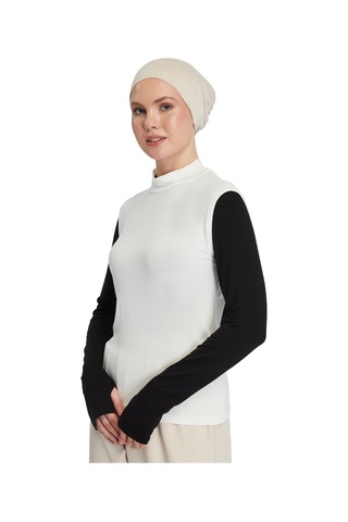 Organik Kolsuz Balıkçı Yaka Likralı Kadın Sıfır Kol Body Ekru