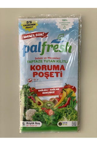 Palfresh - Sebze Ve Meyveleri Taze Tutan Kilitli Buzdolabı Poşet 5 Adet Yeşil