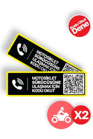 2'li Paket - Motosiklet Numaratörü - Dıştan Yapıştırma - Qr Kodlu Numaratör Yatay Etiket Sarı Siyah