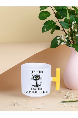 Deepcraft İyiyim Her Şey Yolunda Kedi T Kulplu Kupa Yılbaşı,sevgililer Günü, Hediyelik Kupa 185ml Beyaz