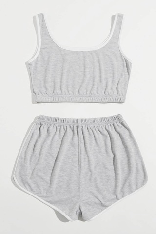 Epilons Zenviaatt2 Kadın Gri Askılı Crop Top Ve Şortlu Gecelik Takım Zenvi312
