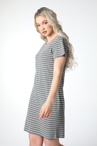 Defys Kadın Regular Fit Çizgili Kısa Kollu Elbise Koyu Gri-beyaz - 527884313 Koyu Gri-beyaz