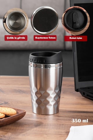Porsima 05554 Paslanmaz Çelik Termos Kupa Termos Bardak 350ml Güm