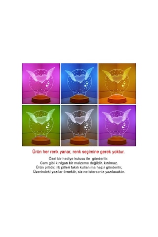 3Dled Lamba 3Boyutlu Kanatlı Kalp Sevgililer Günü Özel Hediye