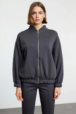 Benerly Kadın Bisiklet Yaka Düşük Kol Fermuarlı Oversize Kalın Örme Sweat Antrasit