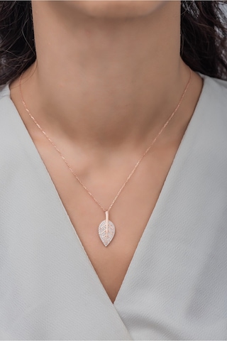 925 Ayar Gümüş Rose Zirkon Taşlı Yaprak Kolye Rose Gold