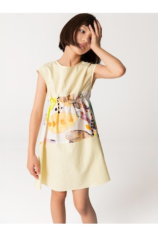 Sheshe Kısa Kollu Pamuklu Sarı Kız Çocuk Elbise Renkli