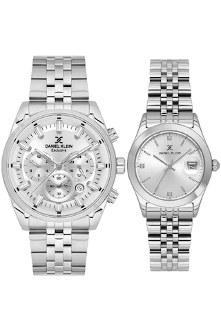 Daniel Klein 8682308449832 Special Edition Çelik Kordonlu Takvimli Sevgili Çift Kol Saatleri Gümüş