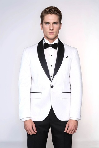Beyaz Şal Yaka Simli Slim Fit Smokin Ceket - Wessi White