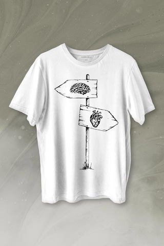 Asılan Kalp Ve Beyin Aşk Akıl Mantık Ters Yön Baskılı Tişört Unisex T-shirt 001