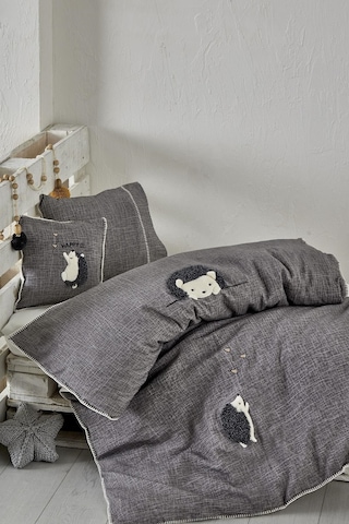 Ecocotton Migala Bebek Nevresim Takımı Organik Pamuk Müslin Nakışlı Gri 100 x 150 CM