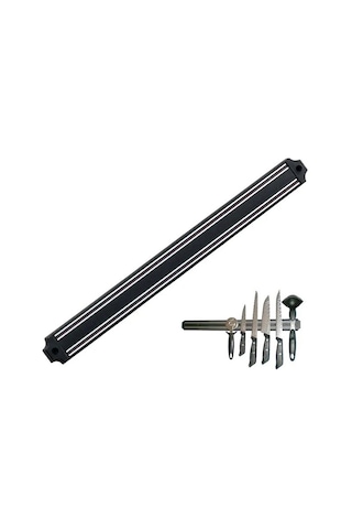 Mıknatıslı Bıçak Tutucu Stand - 38 Cm - Siyah - Paslanmaz Çelik - Mutfak Düzeni - Güvenli Bıçak Saklama - Tezgâh Düzeni - Modern Tasarım Gri