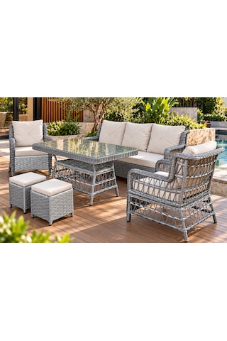 Rattan Bahçe Ve Balkon Takımı Ada Model 3+1+1 Açık-gri