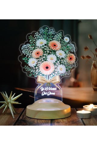 Beyaz Papatya Gerbera Çiçek Buketi Led Lamba - Anneye, Sevgiliye, Öğretmene Ve Arkadaşa Anlamlı Hediye Beyaz Papatya Buketi
