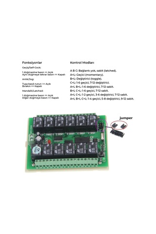 12V 433MHz 12 Kanallı Kablosuz Kumandalı RF Alıcılı Röle Modülü Kutu Dahil