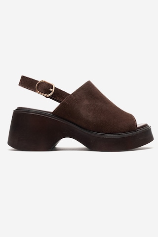 Luvishoes Power Kahverengi Süet Hakiki Deri Kadın Dolgu Topuklu Sandalet Kahverengi