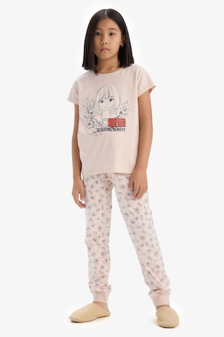 DeFacto Kız Çocuk Pijama Takımı Baskılı Kısa Kollu Üst Beli Lastikli Uzun Alt E0542A825SMPN447 Pembe