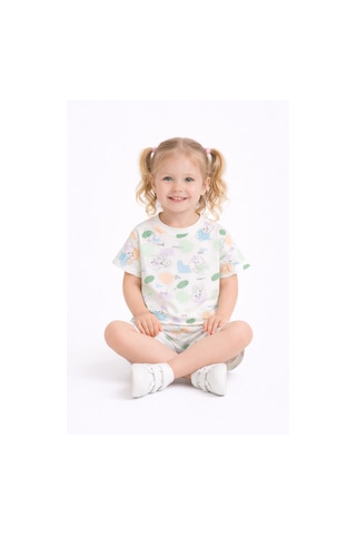 Harika Kids Kız Çocuk Şortlu Takım Yazlık Pamuklu Tişört Şort 2 Li Set Beyaz