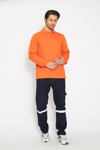 Orange Safety Turuncu Polo Yaka Uzun Kol Sweat T-shirt Kışlık
