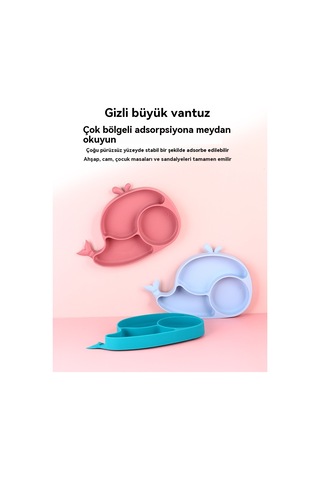 Çocuk Silikon Yemek Tabağı Dörtlü Set - Bulanık Mavi Açık Mavi