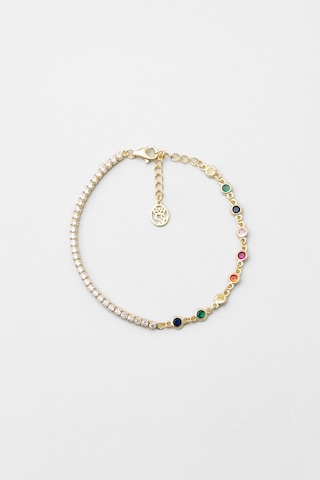 Gökkuşağı 18 Ayar Sarı Altın Kaplama 19 Cm Gümüş Su Yolu Bileklik Sarı