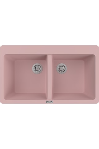 Polex Cristalüx Granit Evye P-N9 Pembe 2 Hazneli Tezgah Altı Ve Tezgah Üstü Mutfak Evyesi 86x50.5 CM