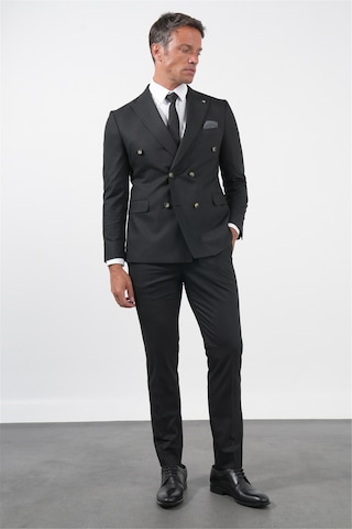 İmza Siyah-gri Kırlangıç Yaka Kruvaze 6 Drop Slim Fit Tam Astar Esnek Takım Elbise 1001260173 Siyah - Gri