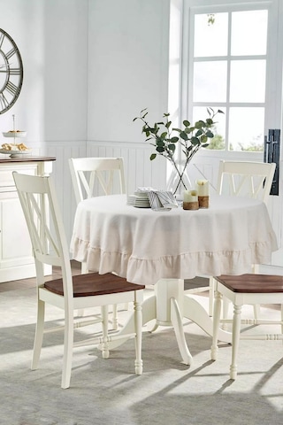 Naturel Fırfırlı Masa Örtüsü Vintage Yuvarlak Krem