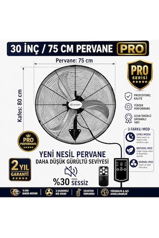 Muzeko Mzk750pro Plus 30 Inç Sanayi Tipi Kumandalı Duvar Tipi Vantilatör 210w 80cm %100 Bakır Motor Ev İçin Uygun Değildir
