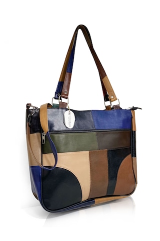 Westbag Hakiki Deri Kol Omuz Askılı Çapraz Postacı Çok Gözlü Çanta Koyu Çok Renkli