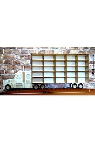 Belinayçocukdünyası Ahşap Tır Model Oyuncak Araba Rafı 50-Siyah Ahşap