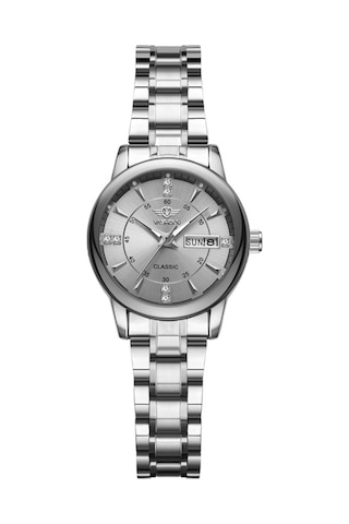 Yashıdun 5063 Çelik Kayış Şık Çift Kuvars İzle Aydınlık Takvim Bilek Saati - Beyaz Kadran / Gümüş Kayış / Kadın