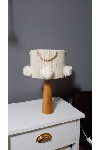 Ekru Makrome Avize Abajur Set Çocuk Odası Avize Bebek Odası Avize Abajur E27 Duy Ekru