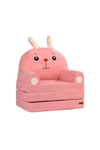 Portatif Katlanabilir Sevimli Çocuk Koltuğu - 3 Katlı Çocuk Yatak Koltuk - Taşınabilir Bebek Koltuğu Pembe Kırmızı