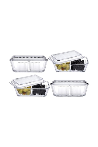 Paşabahçe Bölmeli Saklama Kabı 4 Adet Zeytinlik Tereyağlık 96764 Şeffaf