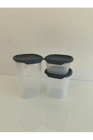 Tupperware Tek Dokunuş Kare 3lü Kuru Gıda Saklama Kabı 1.25ml,810ml,370ml Şeffaf