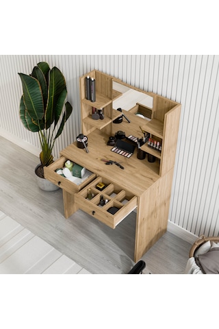 2212 Shıny Aynalı 2 Çekmeceli 80 Cm Makyaj Masası Sepet