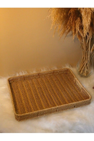 Hasır Rattan Örme Tepsi Geniş Boy Dikdörtgen Diğer